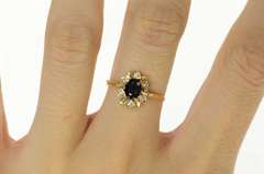 14K Yellow Gold Oval Sapphire Diamond Halo Engagement Ring