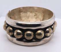 Vintage Sterling Silver Mexico Wide Bangle Bracelet