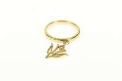 14K Yellow Gold Dove Charm Dangle Peace Symbol Ring