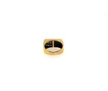 Checkered 14k Gold Diamond and Onyx Signet Ring