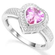 925 STERLING SILVER HS 7MM CREATED PINK SAPPHIRE & DIAMOND WOMEN RING