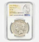 VF30 1921 Peace Silver Dollar - High Relief - 100th Anniversary - NGC