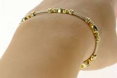 14K Yellow Gold Emerald Ruby Sapphire Two Tone Bar Bracelet