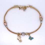 Dreamy Yellow Gold CZ Station Bracelet w Charms