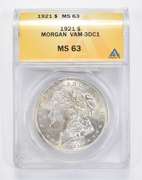 MS63 1921 Morgan Silver Dollar - VAM-3DC1 - Graded ANACS