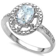 2/3 CT AQUAMARINE & DIAMOND 925 STERLING SILVER RING
