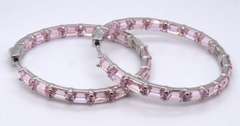 Sterling Silver Pink Cubic Zirconia Hoop Earrings