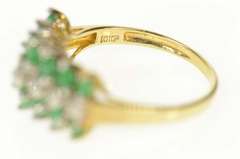 10K Yellow Gold Emerald Diamond Squared Statement Band Ring