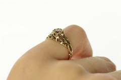 14K Yellow Gold Ornate Filigree CZ Retro Promise Engagement Ring
