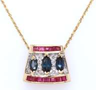 Charming Yellow Gold Blue Sapphires and Rubies Necklace