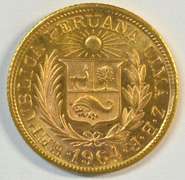Superb Gem BU 1964 Peru One Libra Gold Piece