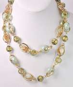 Dreamy Italian Made Hand Blown Art Glass and Gold Links Long Necklace