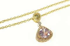 14K Yellow Gold 7.05 Ctw Morganite Diamond Halo Drop Necklace