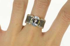 14K Yellow Gold Blue Topaz Green & White Diamond Statement Ring