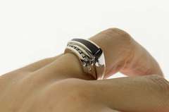 14K White Gold Diamond Black Onyx Squared Statement Ring