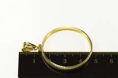 14K Yellow Gold 31mm Coin Holder Bezel Grooved Round Pendant