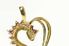 10K Yellow Gold Ruby Diamond Classic Wavy Heart Love Symbol Pendant