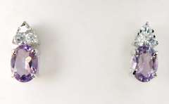 Pretty Sterling Amethyst & CZ Stud Earrings