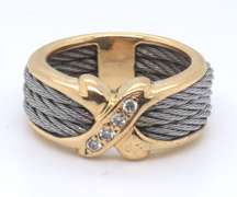 Cute Stainless Steel & 18kt X Cable Ring
