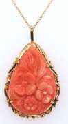 Gorgeous 18kt Tear Drop Flower Pink Coral Pendant on Chain