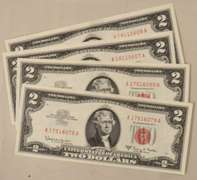 2 Pair Consecutive 1963 A CH CU $ 2 Red Seal US Notes