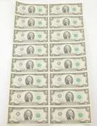 Lot (16) 1976 Star Error $2 Boston, MA United States FRN Uncut Sheet