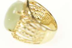 14K Yellow Gold Jadeite Cabochon Swirl Filigree Statement Ring