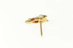 14K Yellow Gold Retro Pearl Coral Owl Bird Wisdom Lapel Pin/Brooch