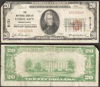 $20 1929-I NBN Union City PA 28 Known 3 digit SN