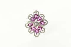 14K White Gold 7.10 Ctw Pink Sapphire Diamond Cocktail Ring