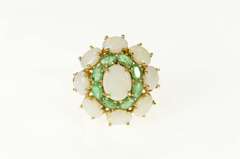 10K Yellow Gold Natural Opal Emerald Halo Retro Cocktail Ring