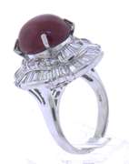 Outstanding Platinum Ruby Star Cab and Diamond Ring