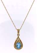 Beautiful Pear Shaped Blue Topaz Pendant on Chain