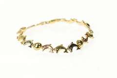 10K Yellow Gold Tri Tone Dolphin Link Beach Ocean Motif Bracelet