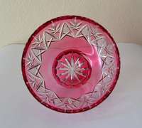 Gorgeous Heavy Bohemia Czech Cut to Clear Light Ruby Red Footed Bowl, Candy Dish, Valentine's Day Gift