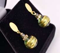 Amazing Italian Made, Hand Blown Art Glass and Gold Links Bracelet and Earrings
