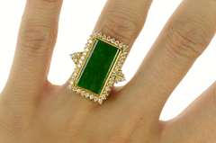 14K Yellow Gold Jade Diamond Halo Cluster Accent Statement Ring