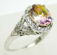 Ornate Mystic Borealis & White Topaz Sterling Ring, 7.25