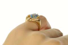 14K Yellow Gold Pear Blue Topaz Diamond Bypass Statement Ring