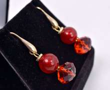 Fabulous Set of Italian Made, Hand Blown Art Glass and Gold Leaf Overlays Bracelet and Earrings