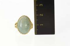 14K Yellow Gold Oval Pale Green Agate Ornate Cocktail Ring
