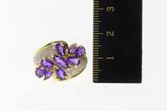 10K Yellow Gold Pear Amethyst Cluster Diamond Bypass Ring
