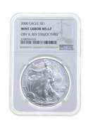 MS67 ERROR 2000 American Silver Eagle - OBV & REV Struck Thru - NGC