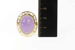 14K Yellow Gold Oval Lilac Jade Cabochon Scroll Filigree Ring