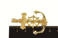 14K Yellow Gold Ornate Cross Anchor Crucifix Nautical Faith Pendant