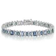 Sterling Silver Tanzanite, London Blue and White Topaz Oval Bracelet