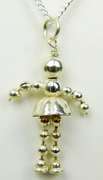 Whimsical Sterling Articulated Doll Pendant & Chain