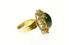 14K Yellow Gold Retro Nephrite Leaf Square Design Cocktail Ring