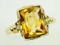 Deco 10K Ring with Large Citrine, Size 8