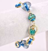 Immaculate Italian Made, Hand Blown Art Glass and Gold Links Bracelet and Earrings